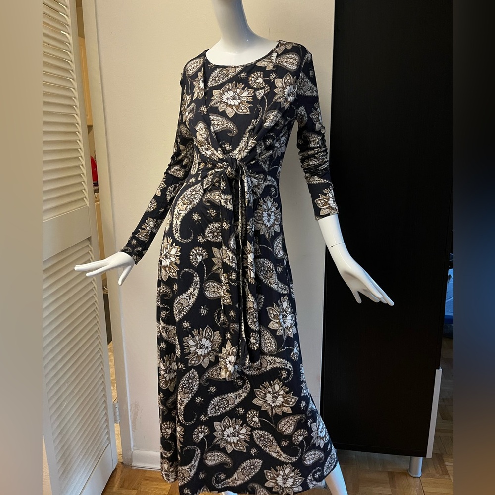 French Connection Casual White and Blue Long Sleeve Sundress